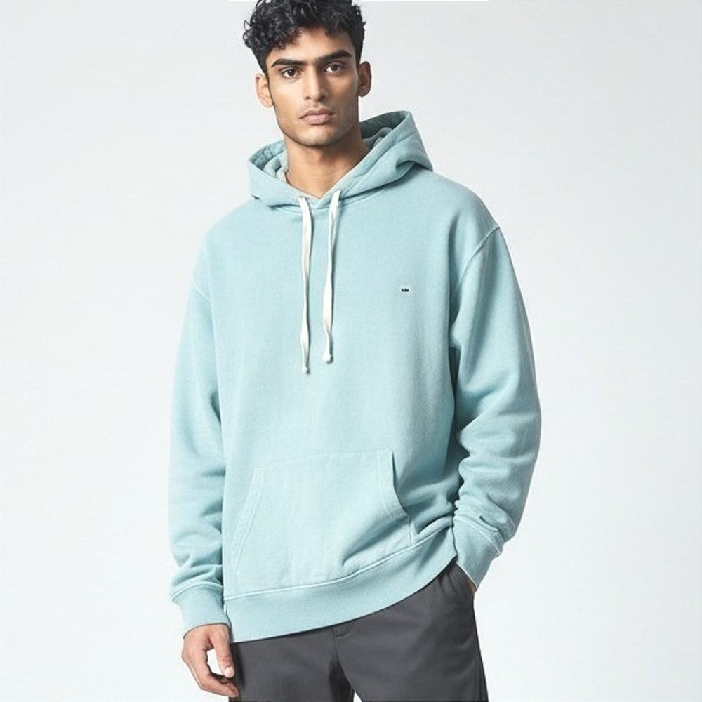 Crown & Ivy Mens XL Light Blue Washed Pullover Hoodie Sweatshirt Aqua Crown Logo